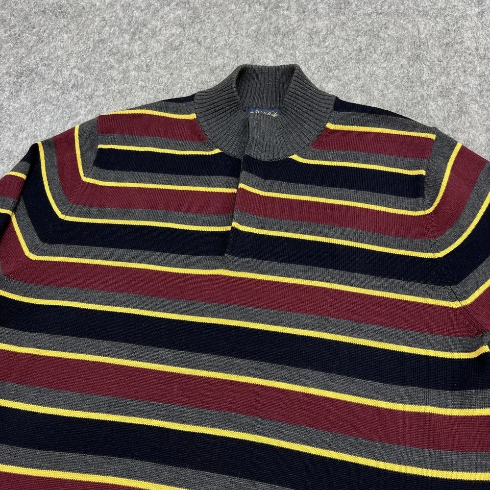 Brooks Brothers Sweater Mens XL Stripe Mock Neck Henley Extra Fine Merino Wool‎